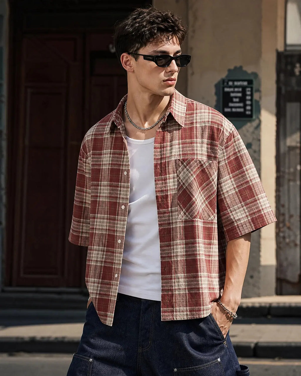Camisa de cuadros de corte cuadrado