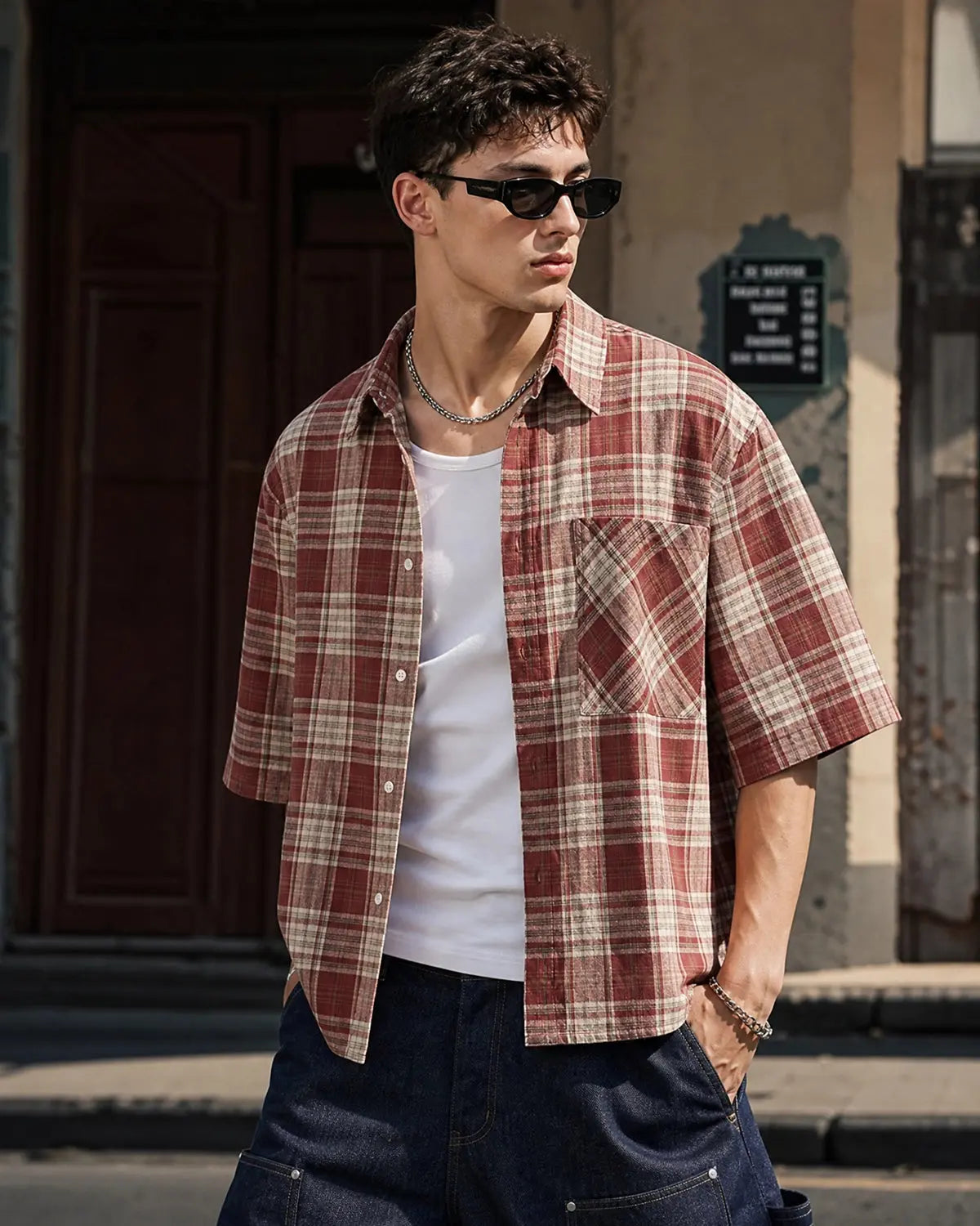 Camisa de cuadros de corte cuadrado