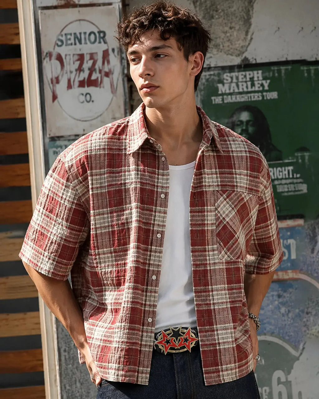 Camisa de cuadros de corte cuadrado
