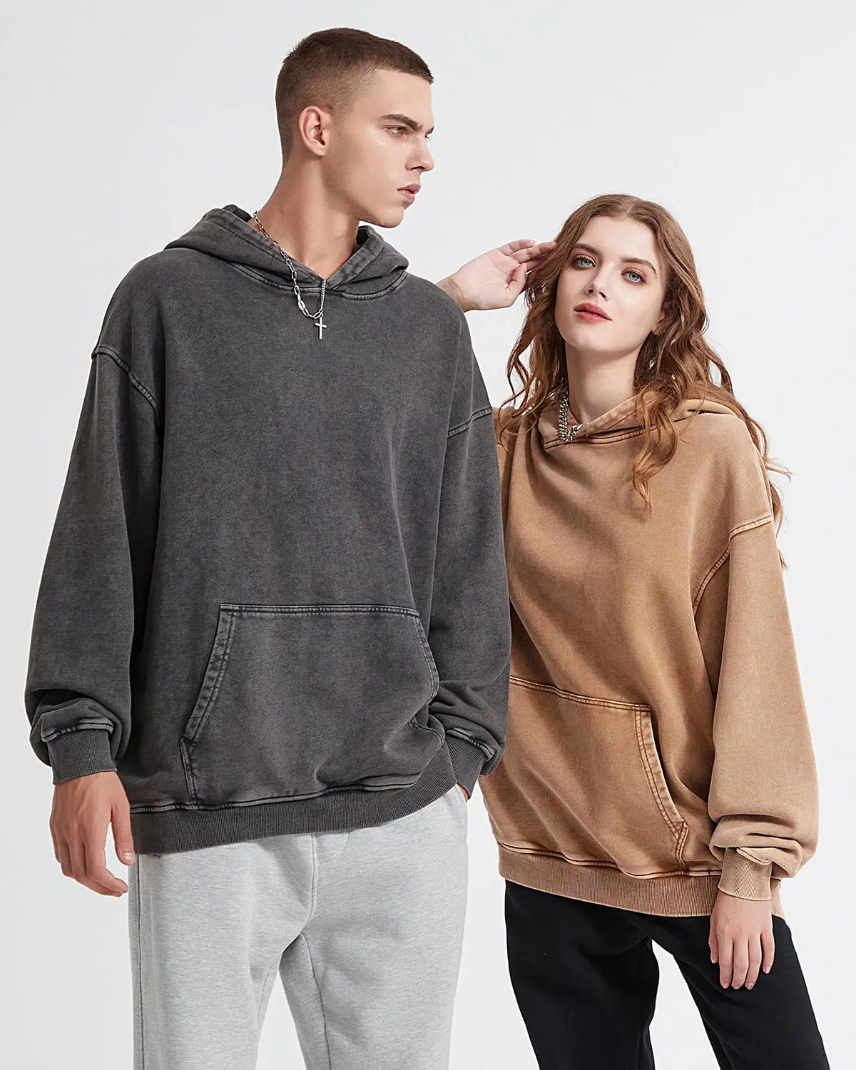 Sudaderas con capucha de felpa francesa con acabado lavado y efecto desgastado