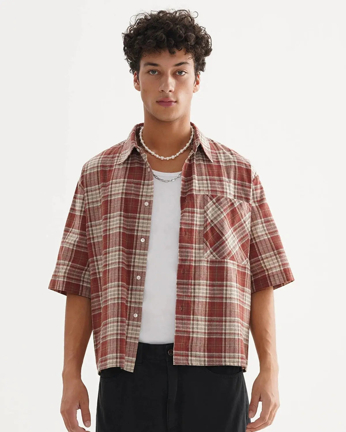 Camisa de cuadros de corte cuadrado