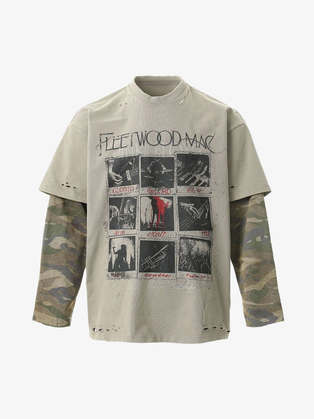 Camiseta de manga larga con estampado de camuflaje efecto desgastado